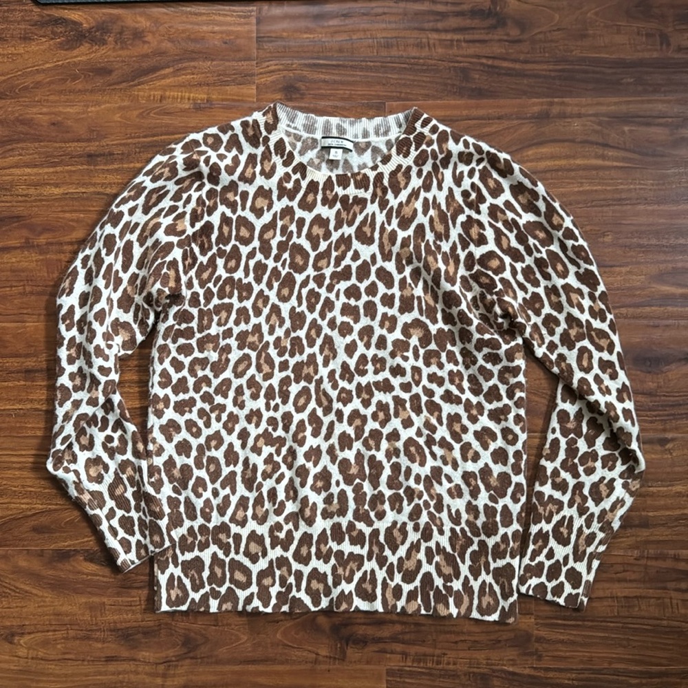 J. Crew Classic Cashmere Crewneck Sweater, barely worn, leopard print